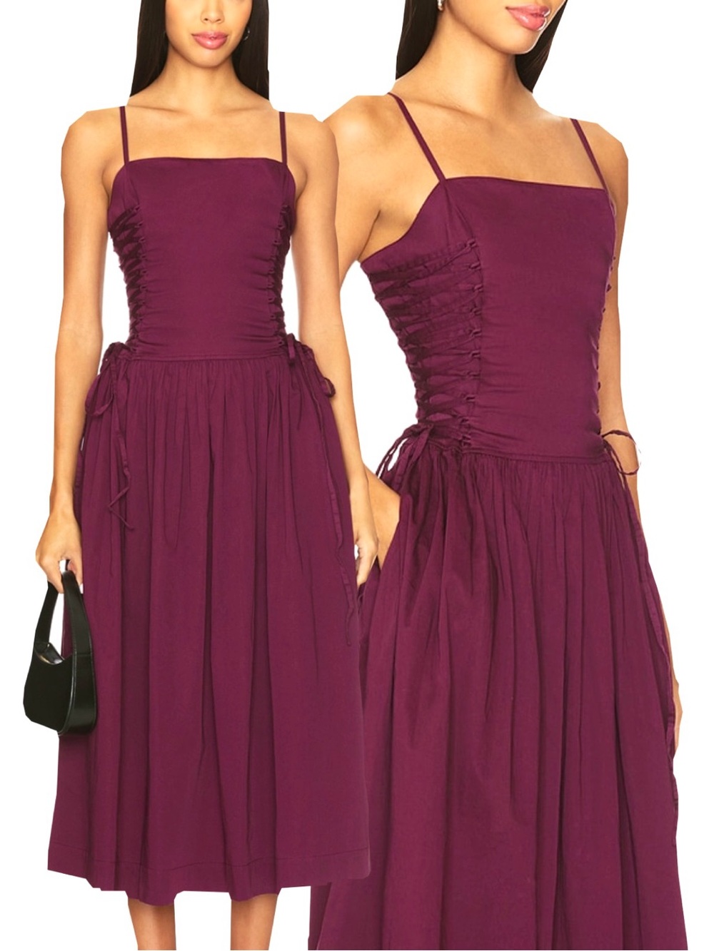 Damson Madder Angelina Cotton Satin Midi Dress, NEW